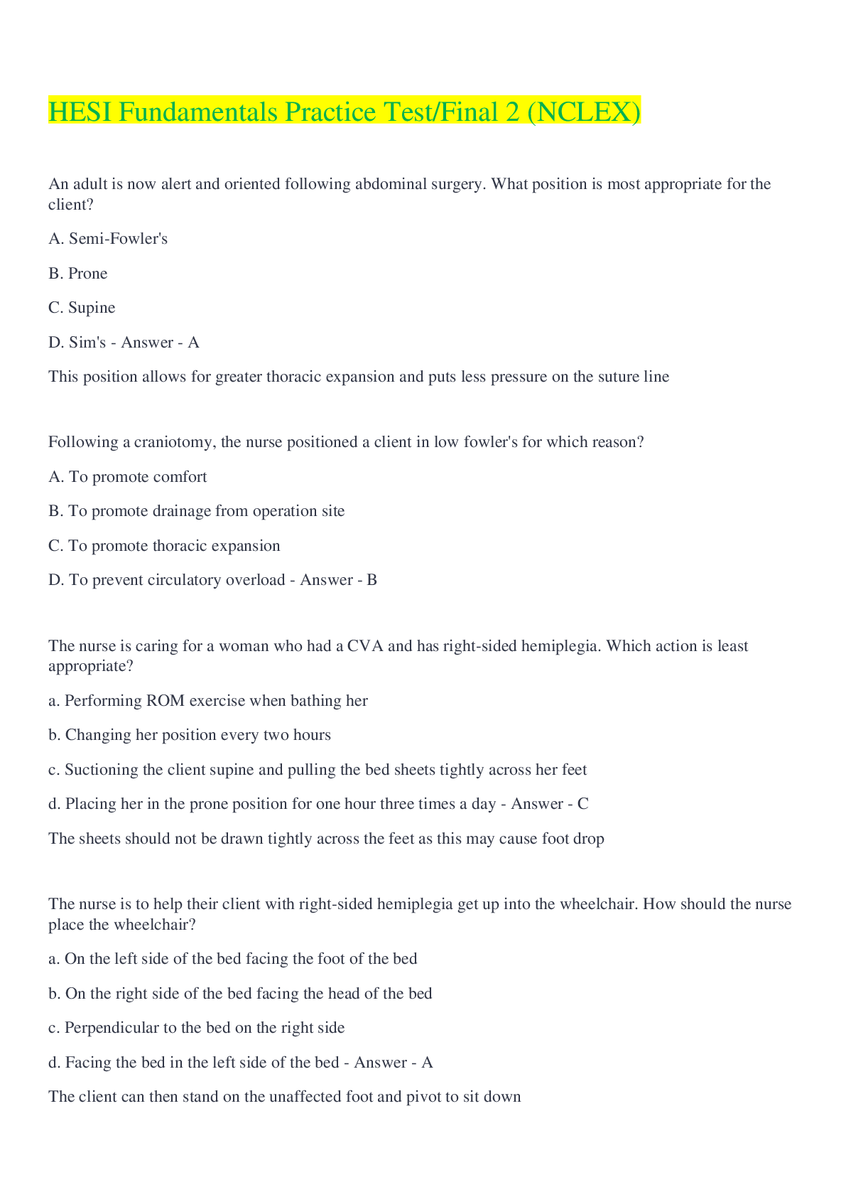Preview image for HESI Fundamentals Practice Test/Final 2 (NCLEX)